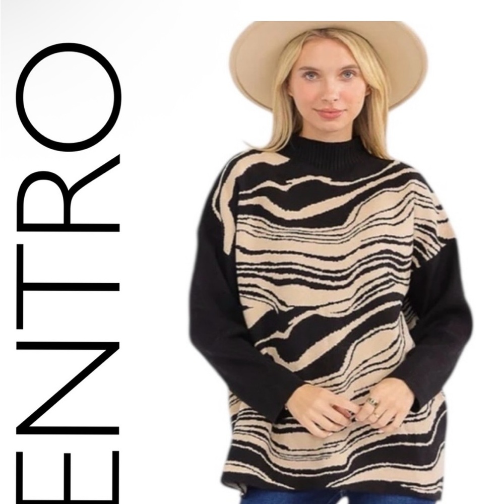 Entro Black and Tan Women's Knit Sweater NWT